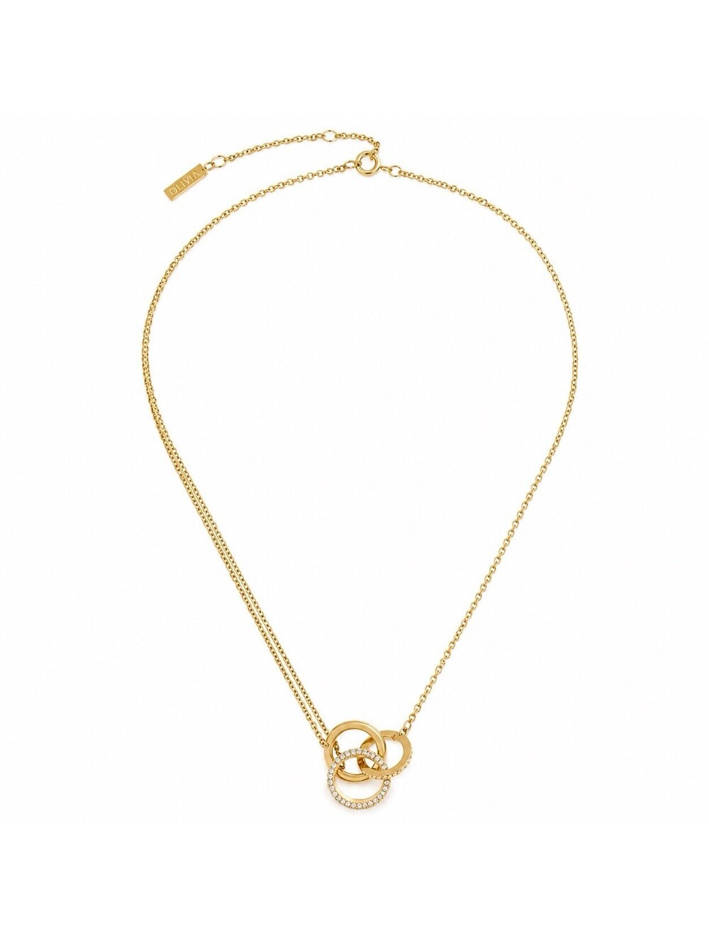 Olivia Burton 18K Gold Plated Crystal Interlink Circle Necklace Pendant 16” NWT